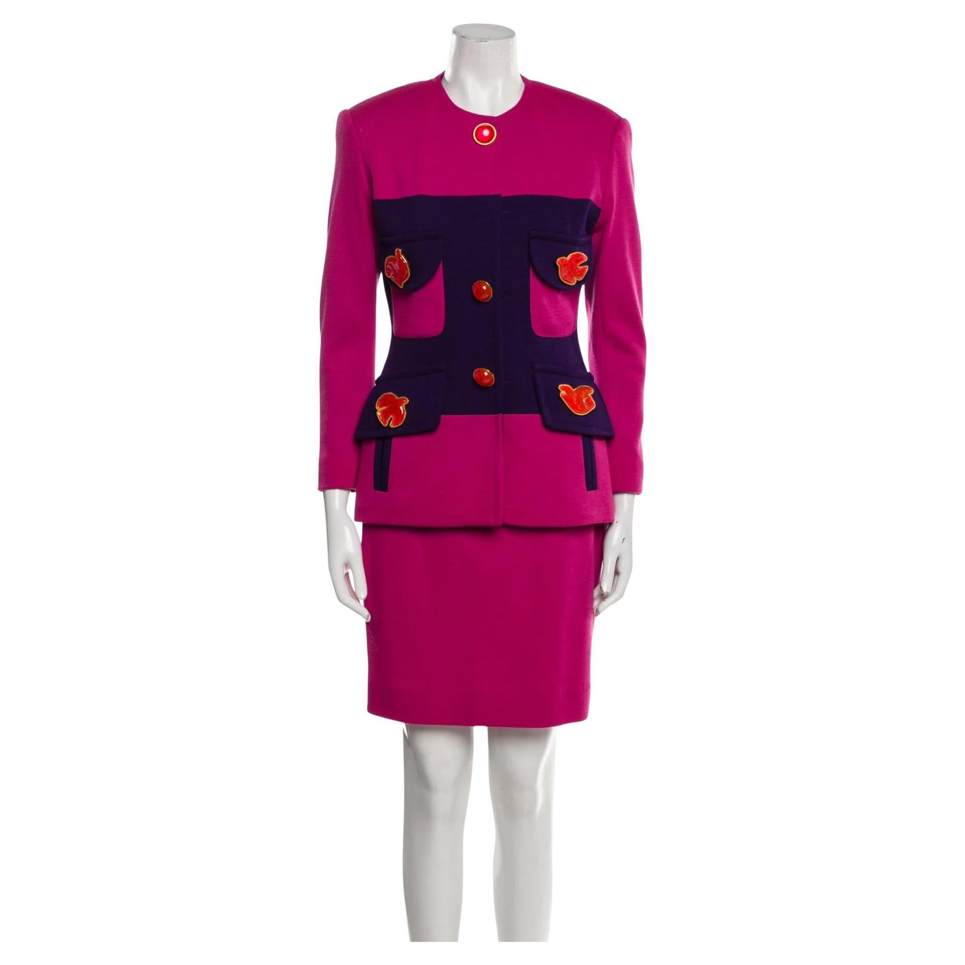 GEMMA KAHNG - Set di gonne in lana rosa vintage con bottoni in vendita
