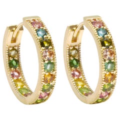 Gemma Multi Tourmaline Gold 18 Karat Hoop Earrings