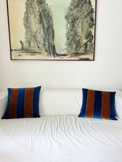 Gemma Pink and Brick Set of 2 Velvet Deluxe Handmade Striped Cushions