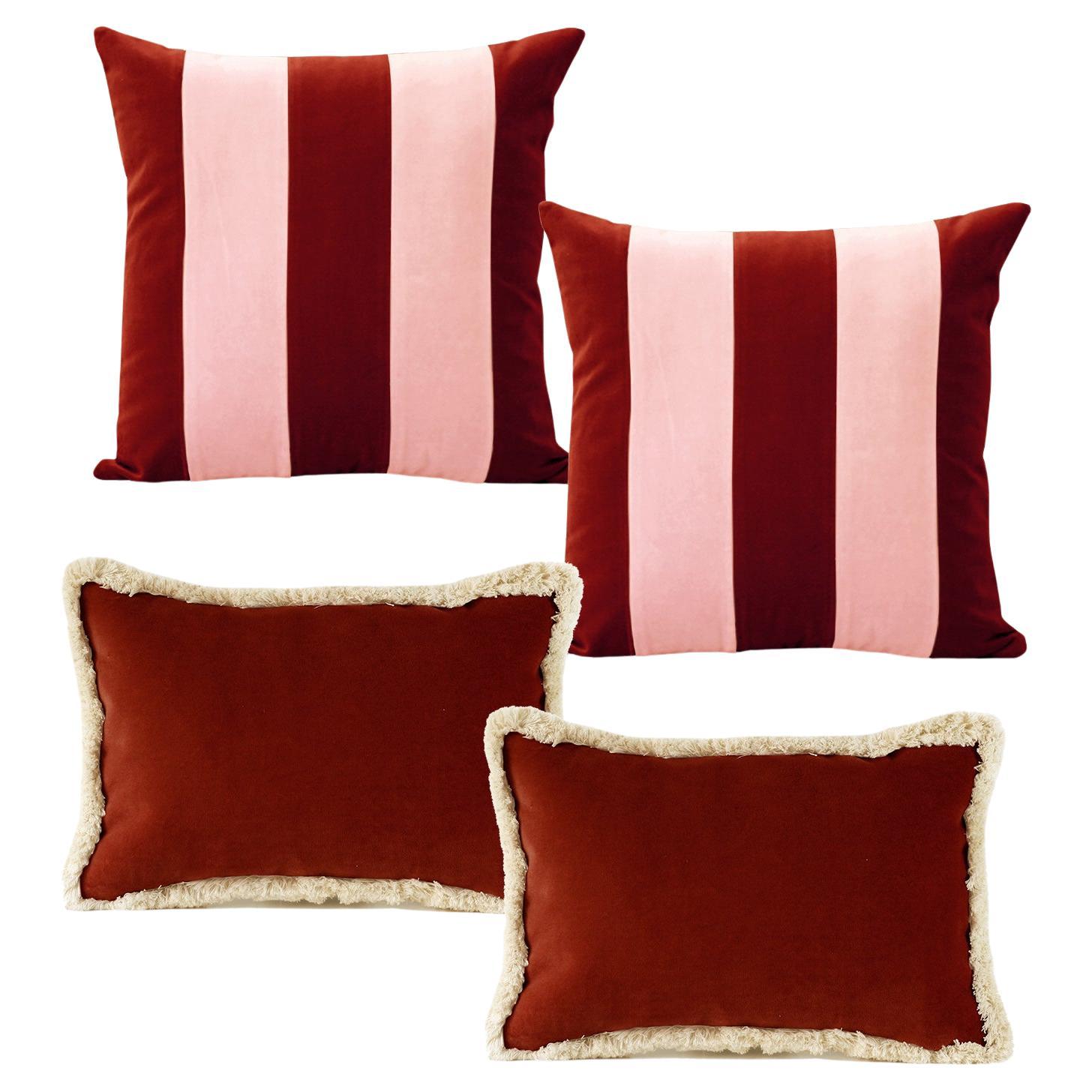 GEMMA Pink Brick & DAISY Brick - Set of 4 Cotton Velvet Pillows