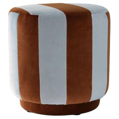 GEMMA Striped Organic Modern Pouf Ottoman in Blue and Brown Velvet