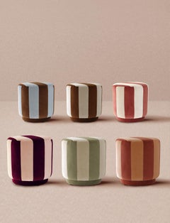GEMMA Striped Organic Modern Pouf Ottoman in Brick and Sand Velvet