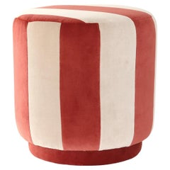 GEMMA Striped Organic Modern Pouf Ottoman in Brick and Sand Velvet
