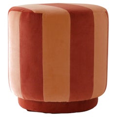 GEMMA Striped Organic Modern Pouf Ottoman in Brick & Camel Velvet