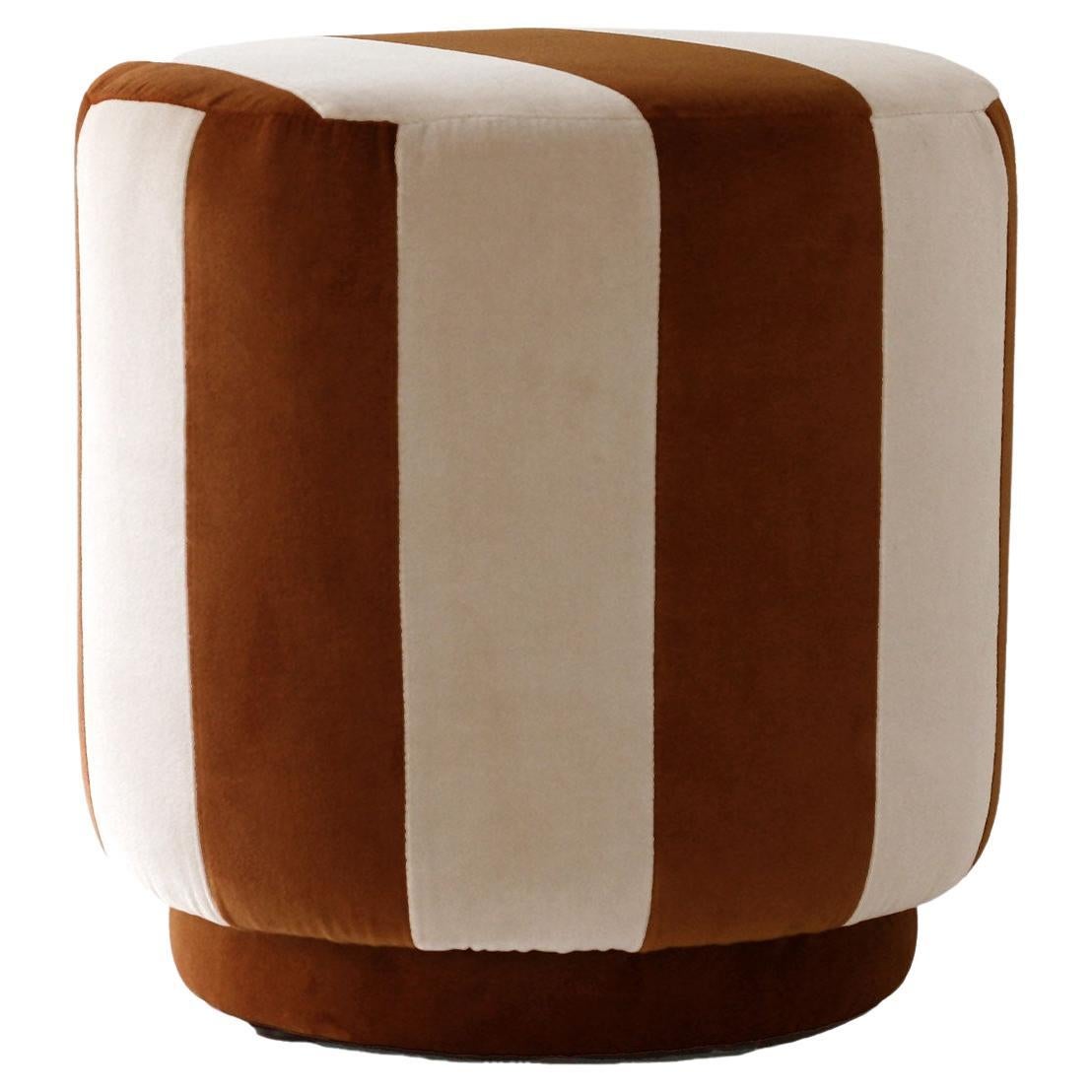 GEMMA Striped Organic Modern Pouf Ottoman in Brown & Sand Velvet