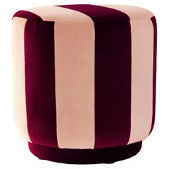 GEMMA Striped Organic Modern Pouf Ottoman in Deep Bordeaux & Nude Velvet