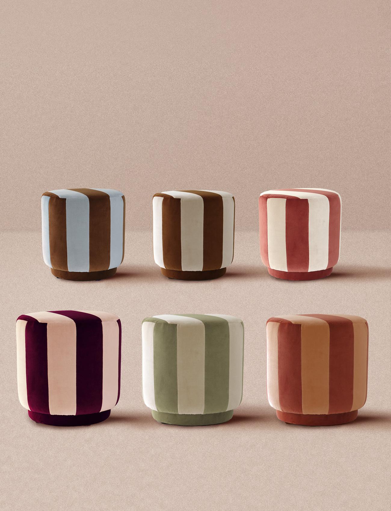 Like a talisman for the home, GEMMA velvet ottoman embodies elegance and modern sophistication. Its bold yet refined striped design is meticulously stitched by portuguese artisans, showcasing the artistry behind every detail.

Upholstered in premium