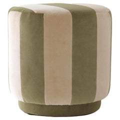 GEMMA Striped Organic Modern Pouf Ottoman in Green and Sand Velvet