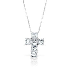 GEMME 1.28ct Asscher Cut Diamond Cross Pendant Necklace in Platinum