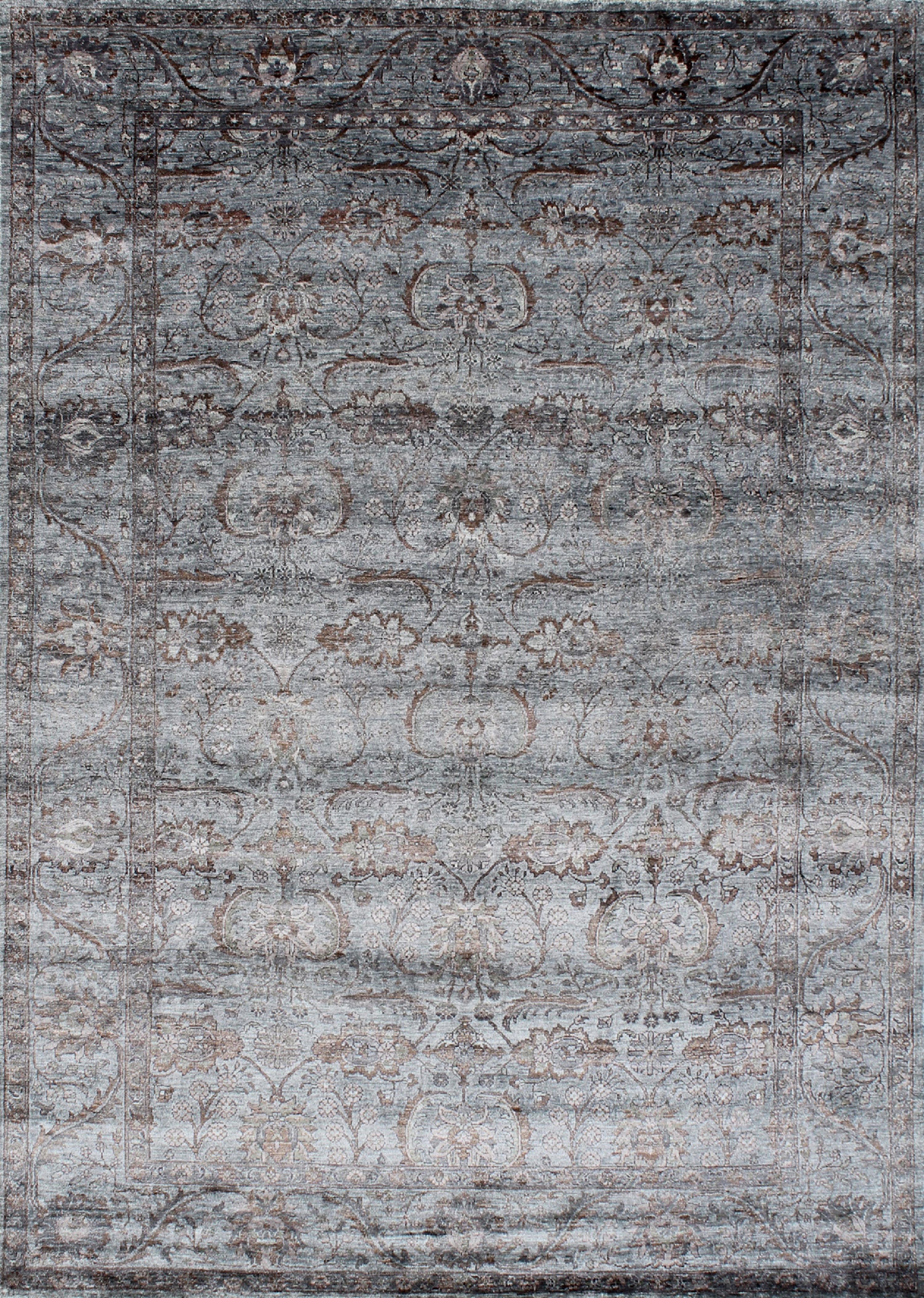 Autre GEMMA - Tapis traditionnel en soie noué à la main de couleurs marron, gris et taupe par Hands en vente