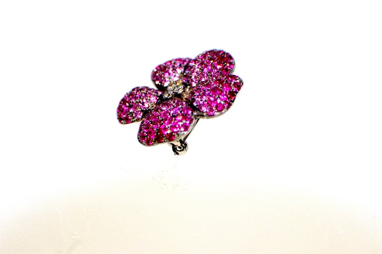 Contemporary Gemolithos 18 Karat Gold Ruby Pink Sapphire and Diamond Brooch or Pendant For Sale