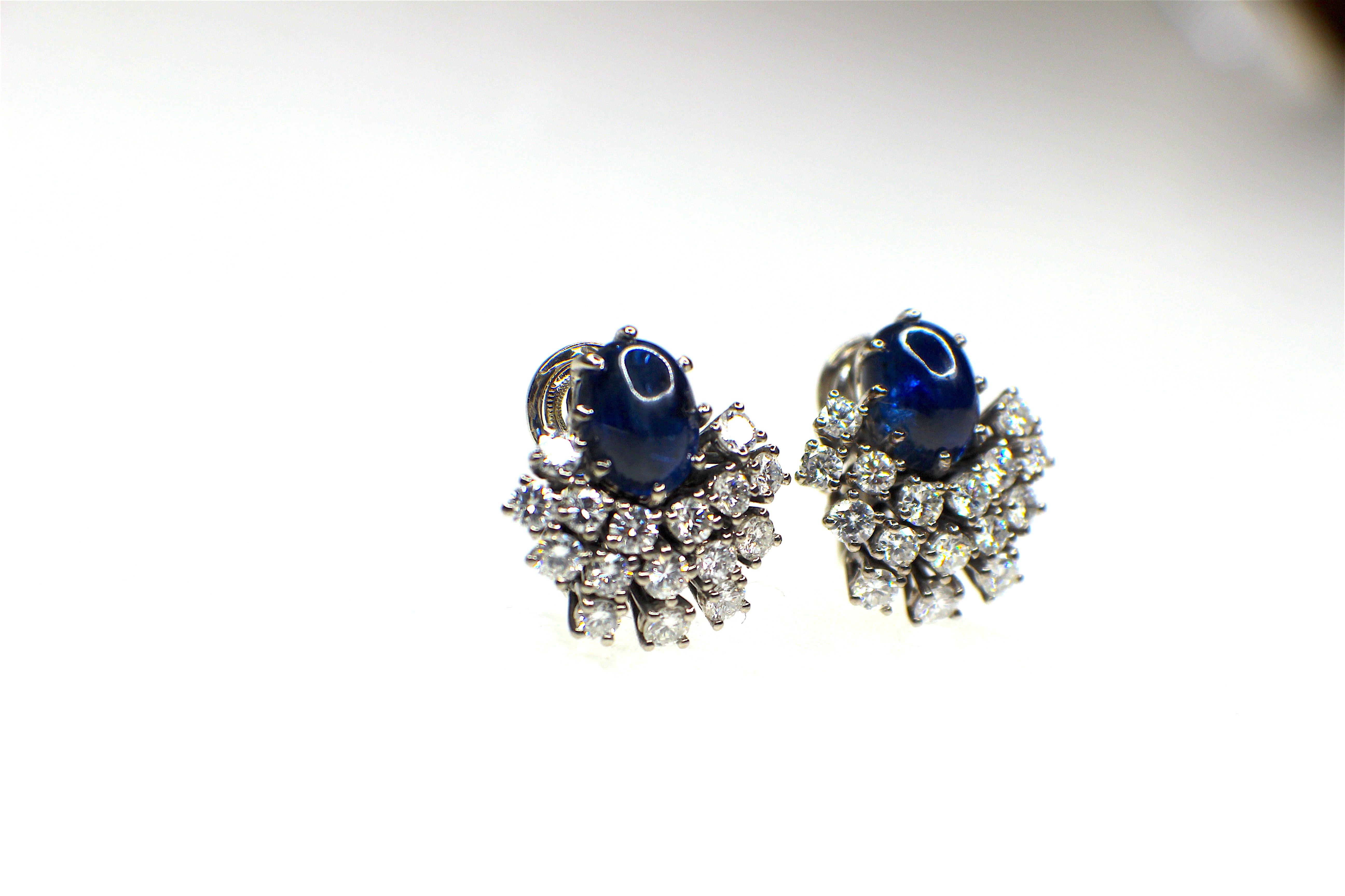 Round Cut Gemolithos 18 Karat White Gold Sapphire and Diamond Clip-On Earrings For Sale