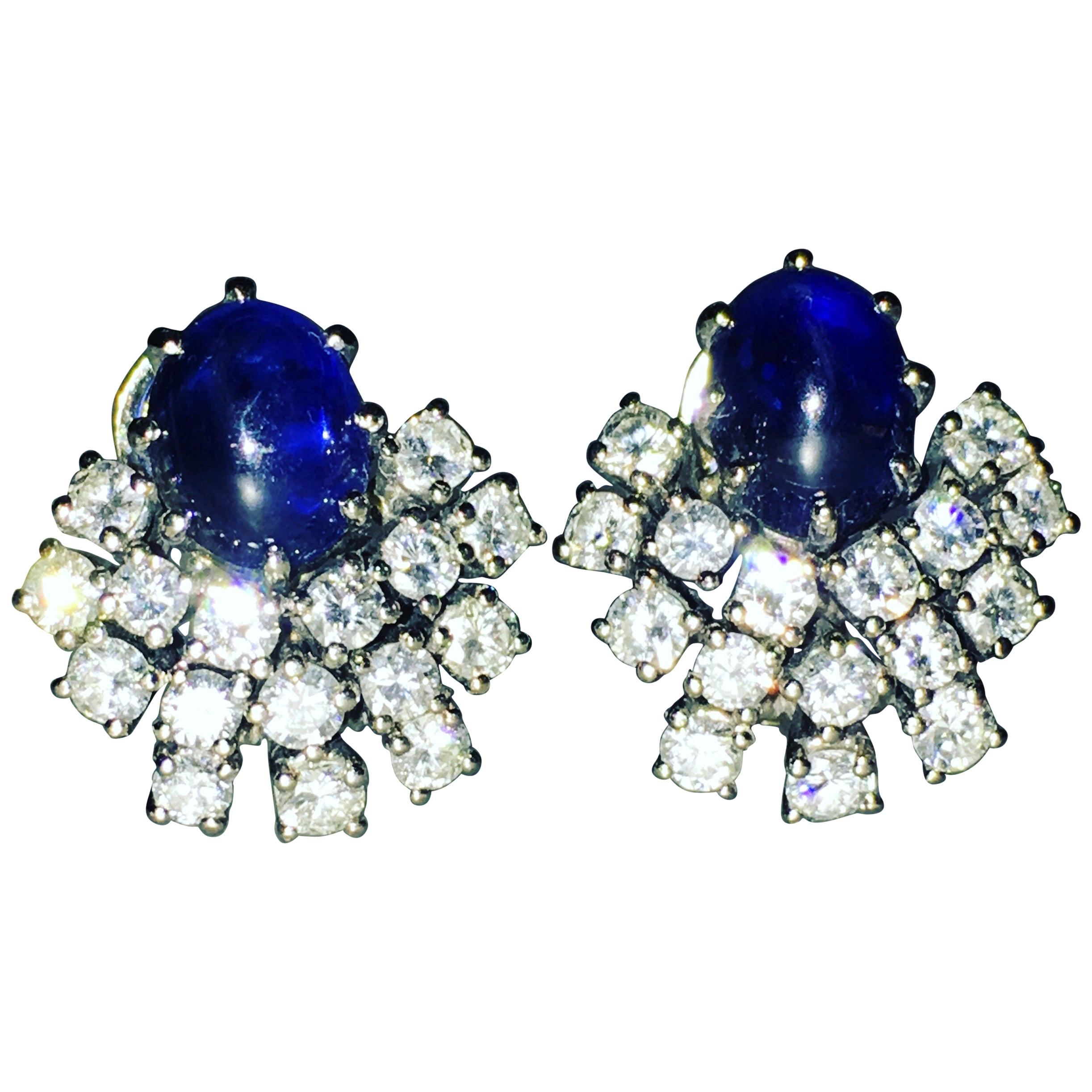 Diamond Sapphire Rose Gold 18 Karat Chic ClipOn Earrings For Sale at