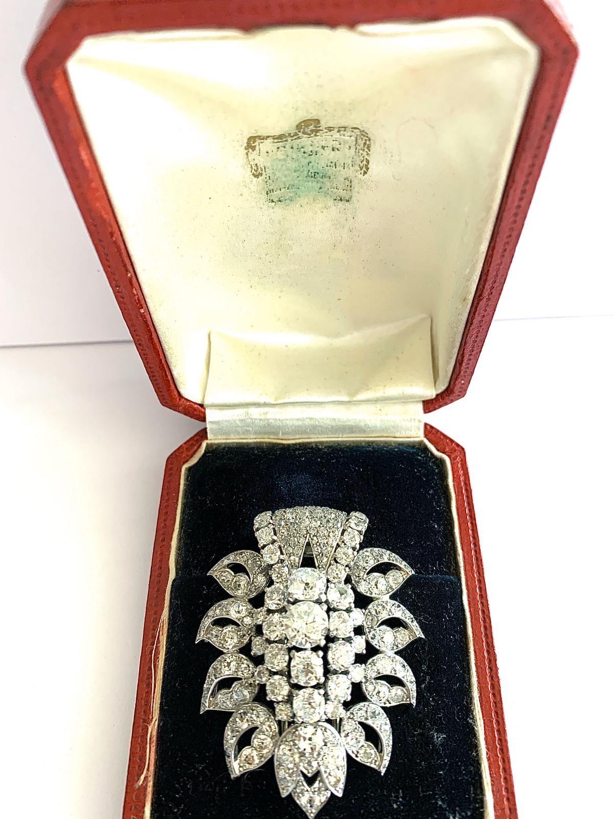 Old European Cut Gemolithos a Cartier Signed Diamond Brooch, circa 1938 For Sale