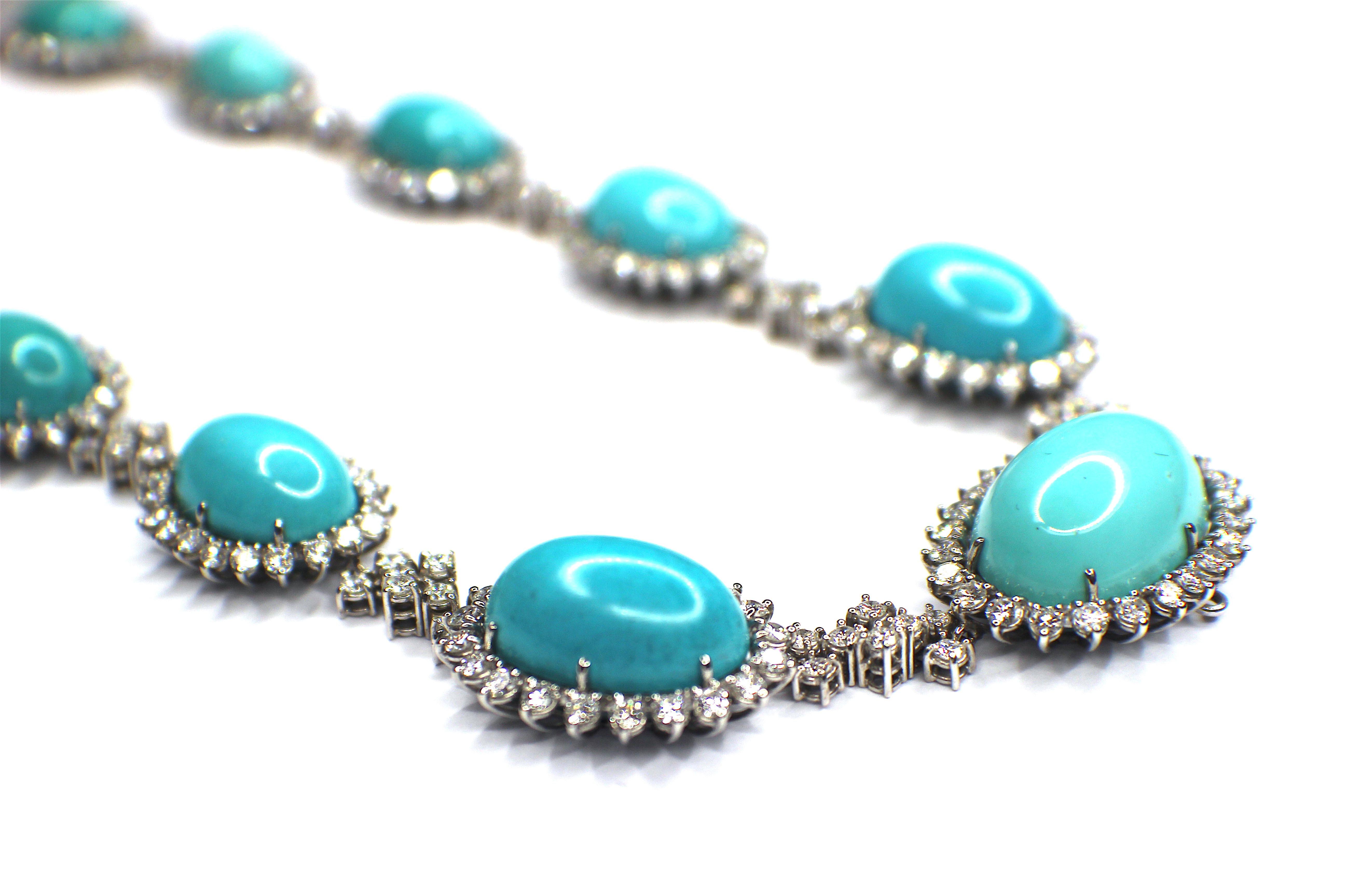 GEMOLITHOS Turquoise and diamond necklace, mounted in platinum, signed Koch, circa 1960´s 