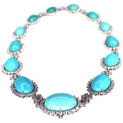 Gemolithos a "Koch" Signed Platinum Turquoise and Diamond Necklace