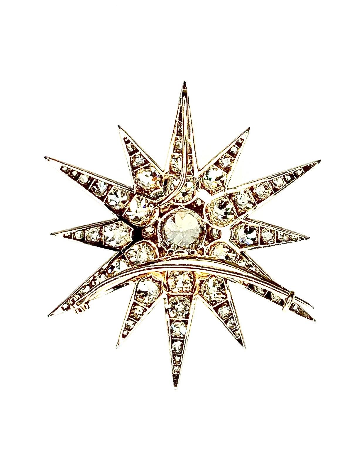 Gemolithos eine viktorianische Stern-Brosche/Anhänger aus Gold, Silber und Diamanten (Viktorianisch) im Angebot