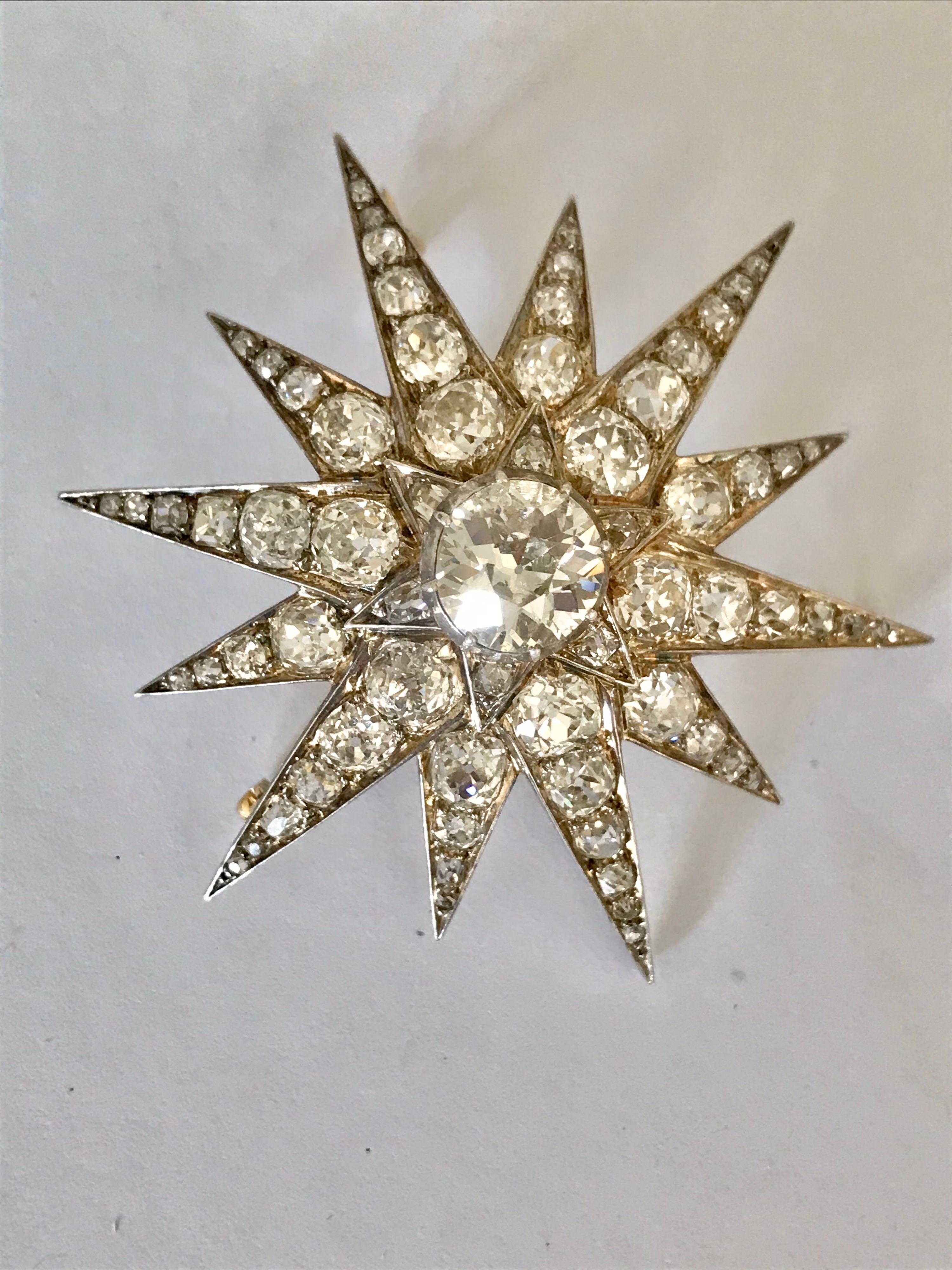 Gemolithos a Victorian Gold, Silver and Diamond Star Brooch/Pendant In Good Condition For Sale In Munich, DE