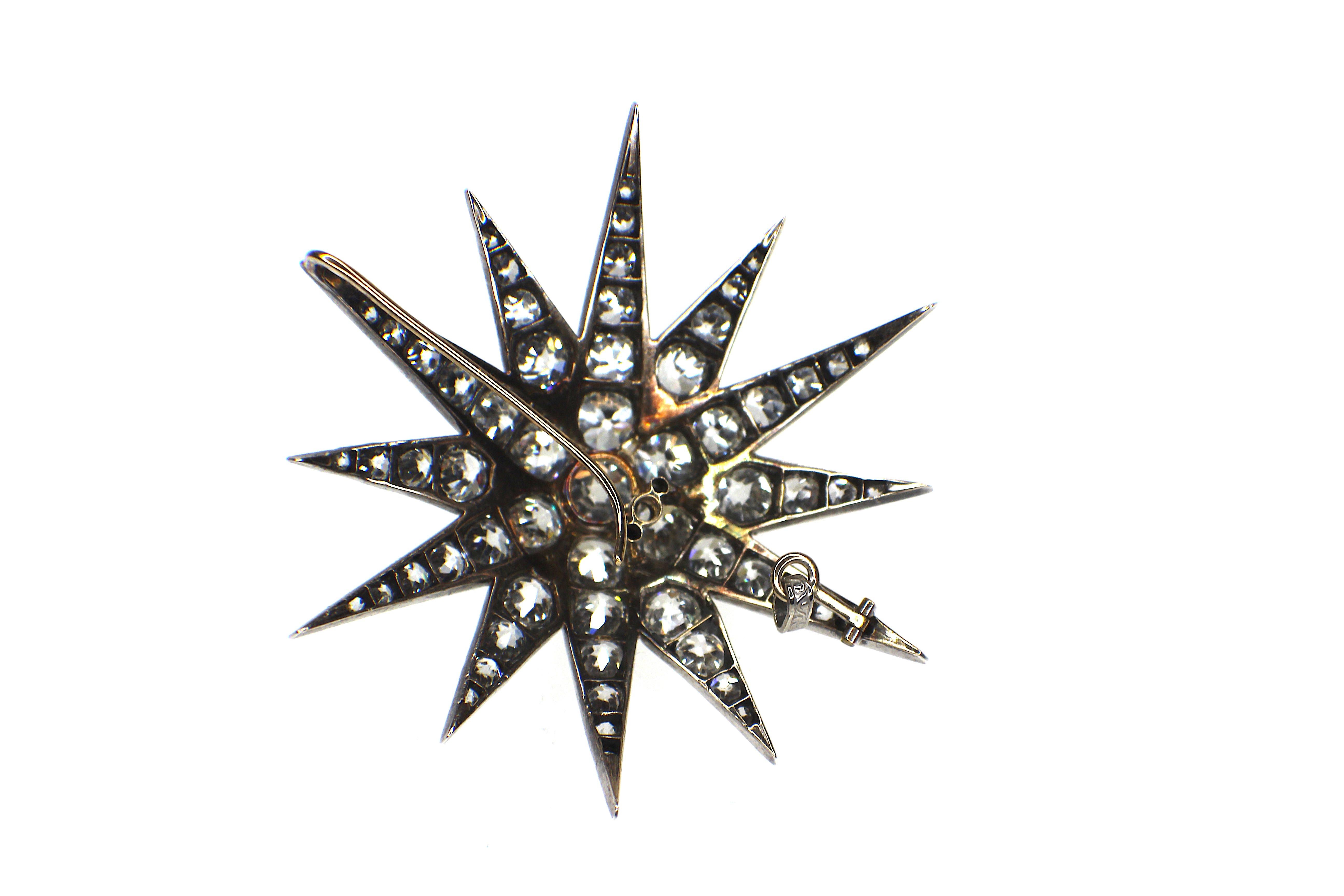 Victorian Gemolithos Antique Diamond Star Pendant, 1880s, with Nice Bright Diamonds For Sale