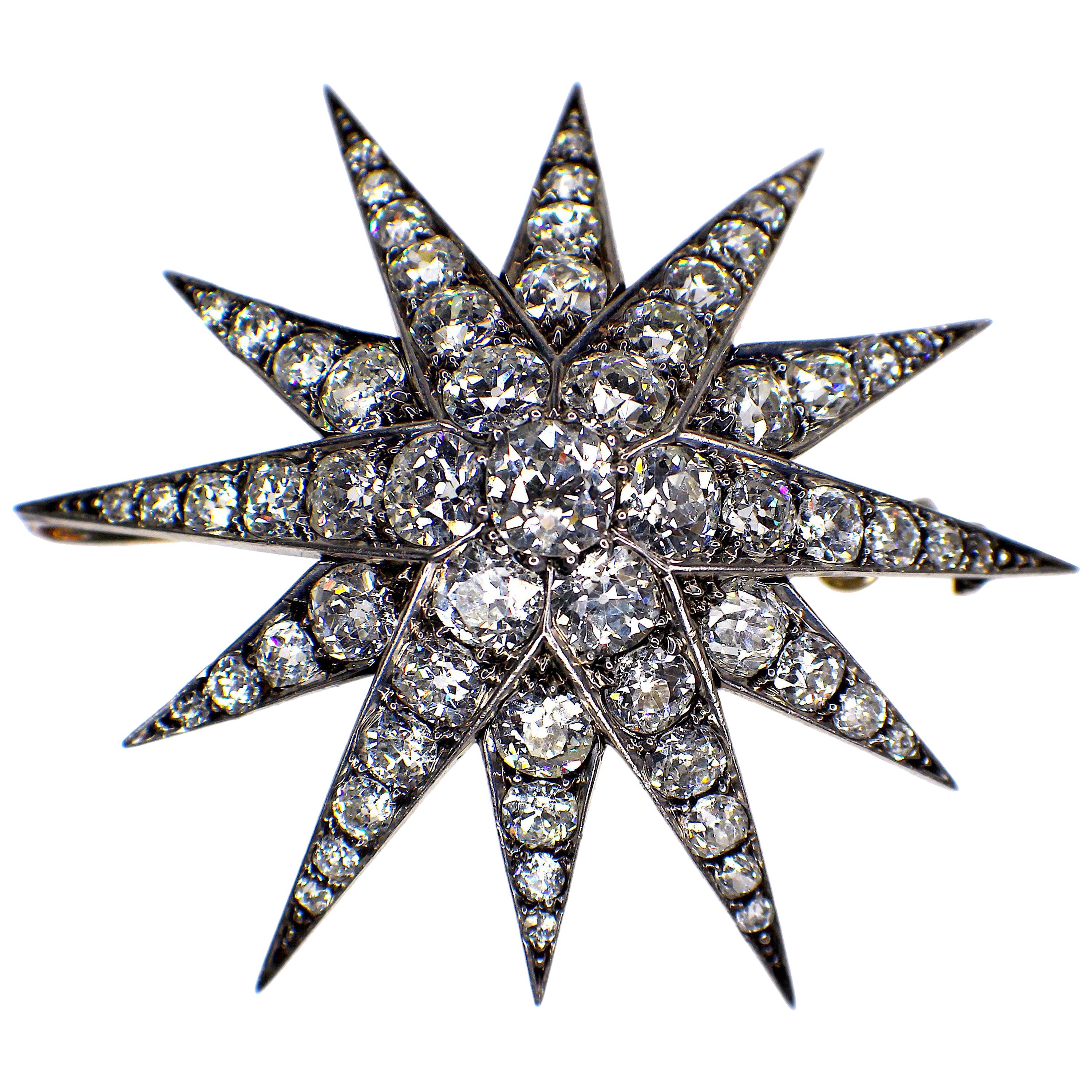 Gemolithos Antique Diamond Star Pendant, 1880s, with Nice Bright Diamonds
