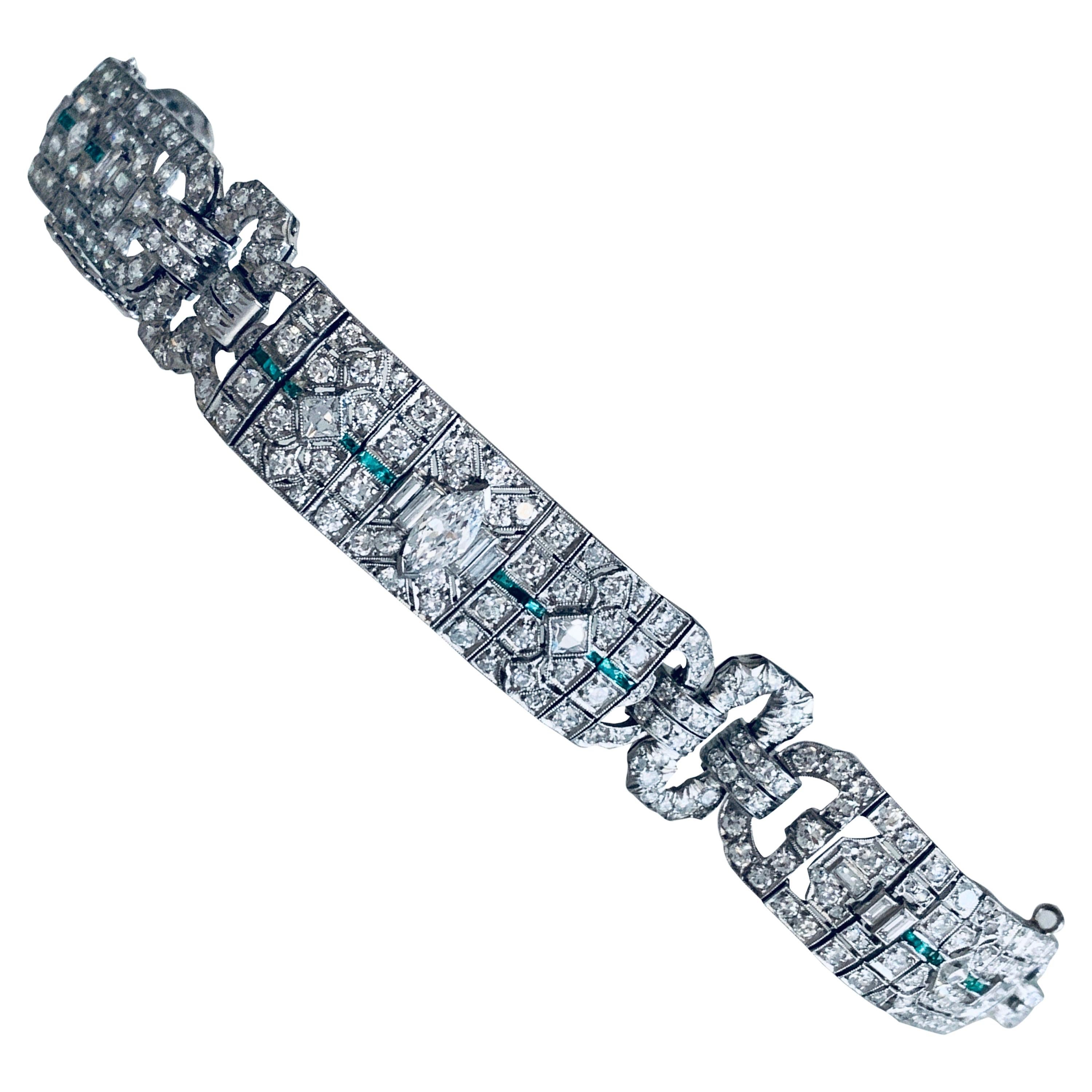 Gemolithos, Art Deco Emerald and Diamond Bracelet, circa 1920s For Sale