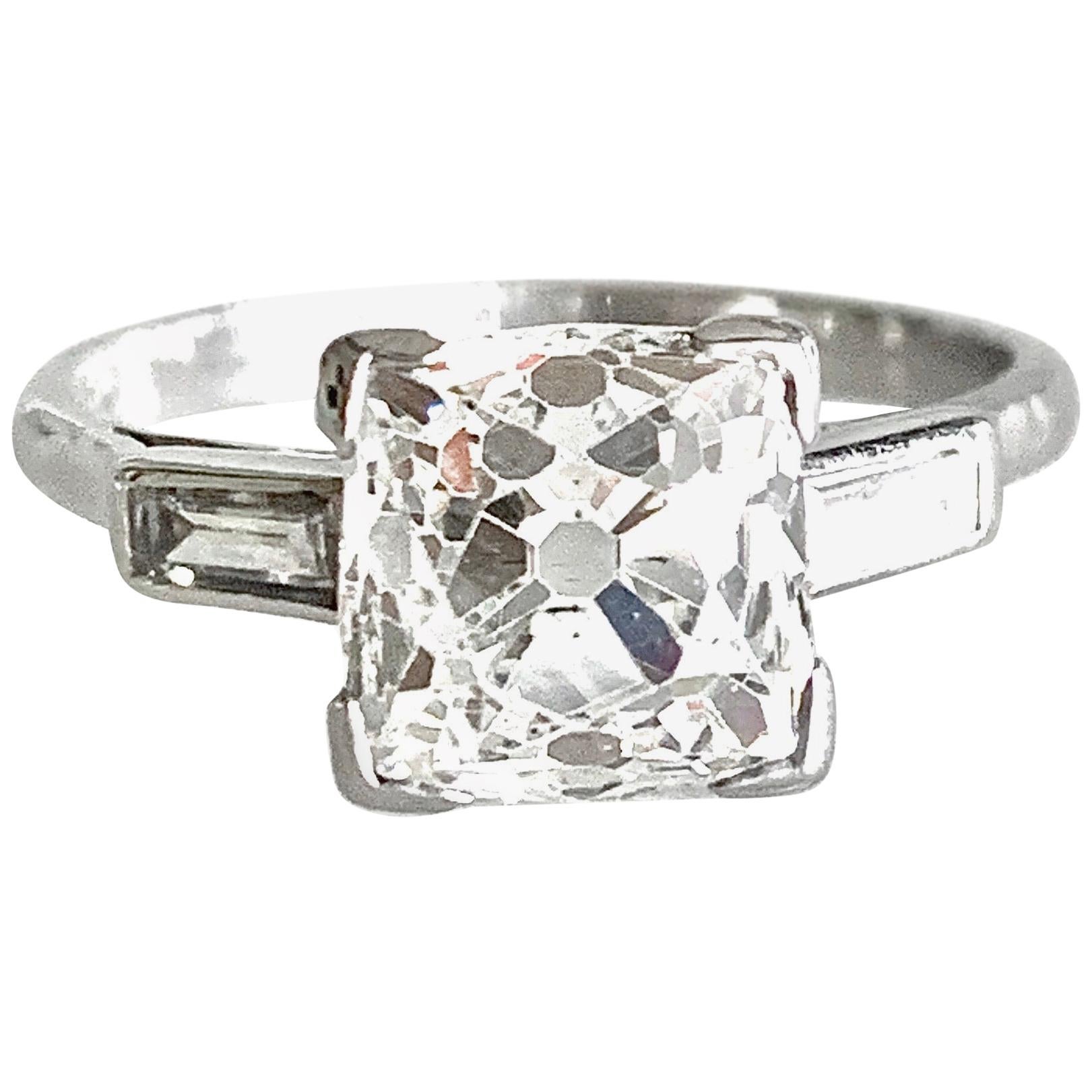 Gemolithos, Art Deco, Old Mine Solitair Ring 3.03 Carat J/Si, Platinum For Sale