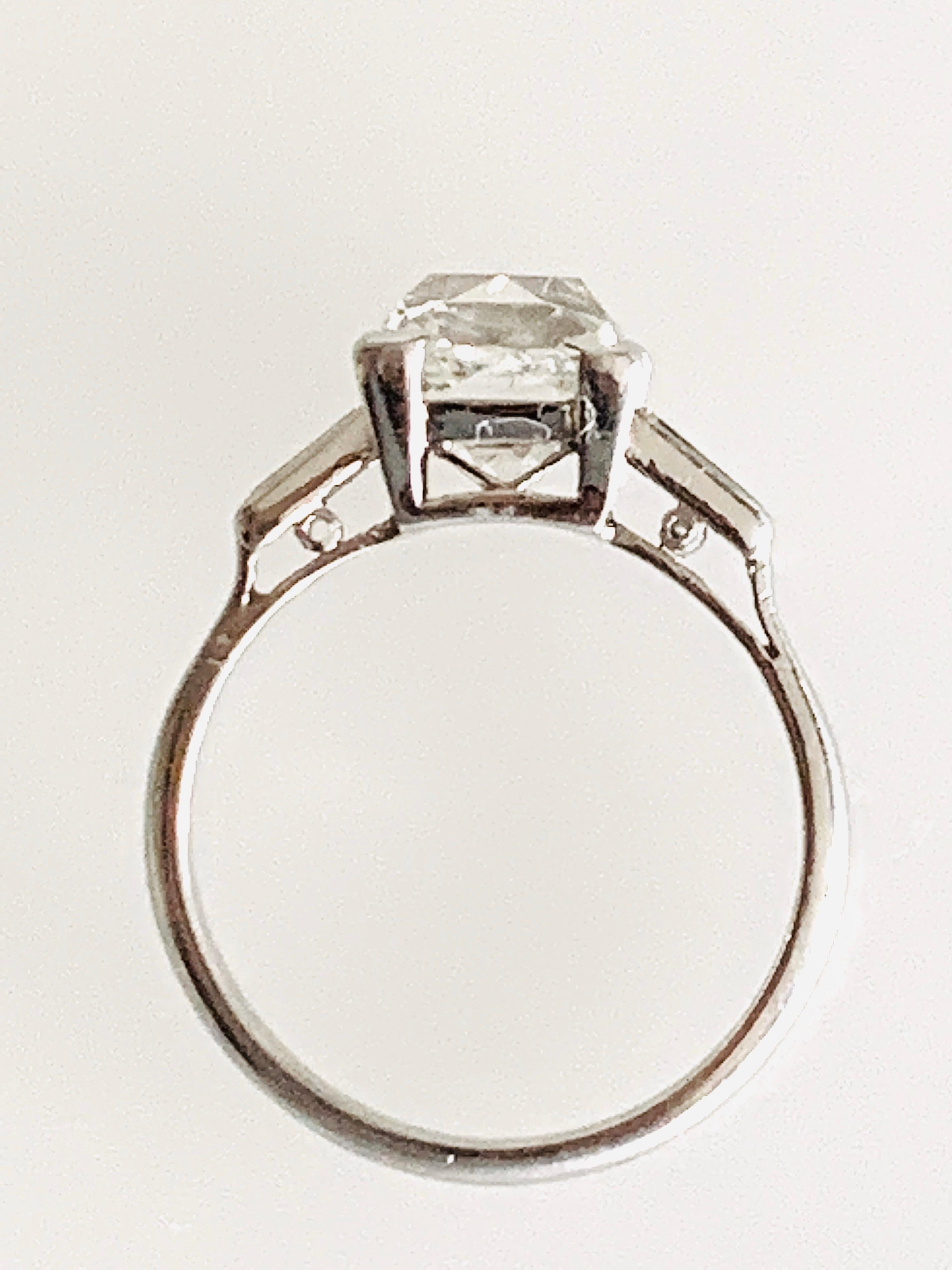 Old Mine Cut Gemolithos, Art Deco, Old Mine Solitair Ring 3.03 Carat J/Si, Platinum For Sale