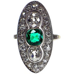 Gemolithos Art Deco Plat and 18 Karat Gold Colombian Green Emerald Diamond Ring
