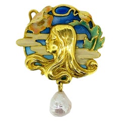Gemolithos Art Nouveau Enamel and Natural Pearl Pendant, circa 1900s