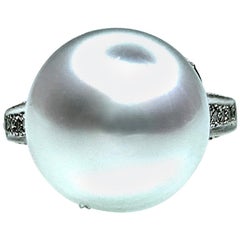 GEMOLITHOS Button Australian Cultured Pearl and Diamond Ring