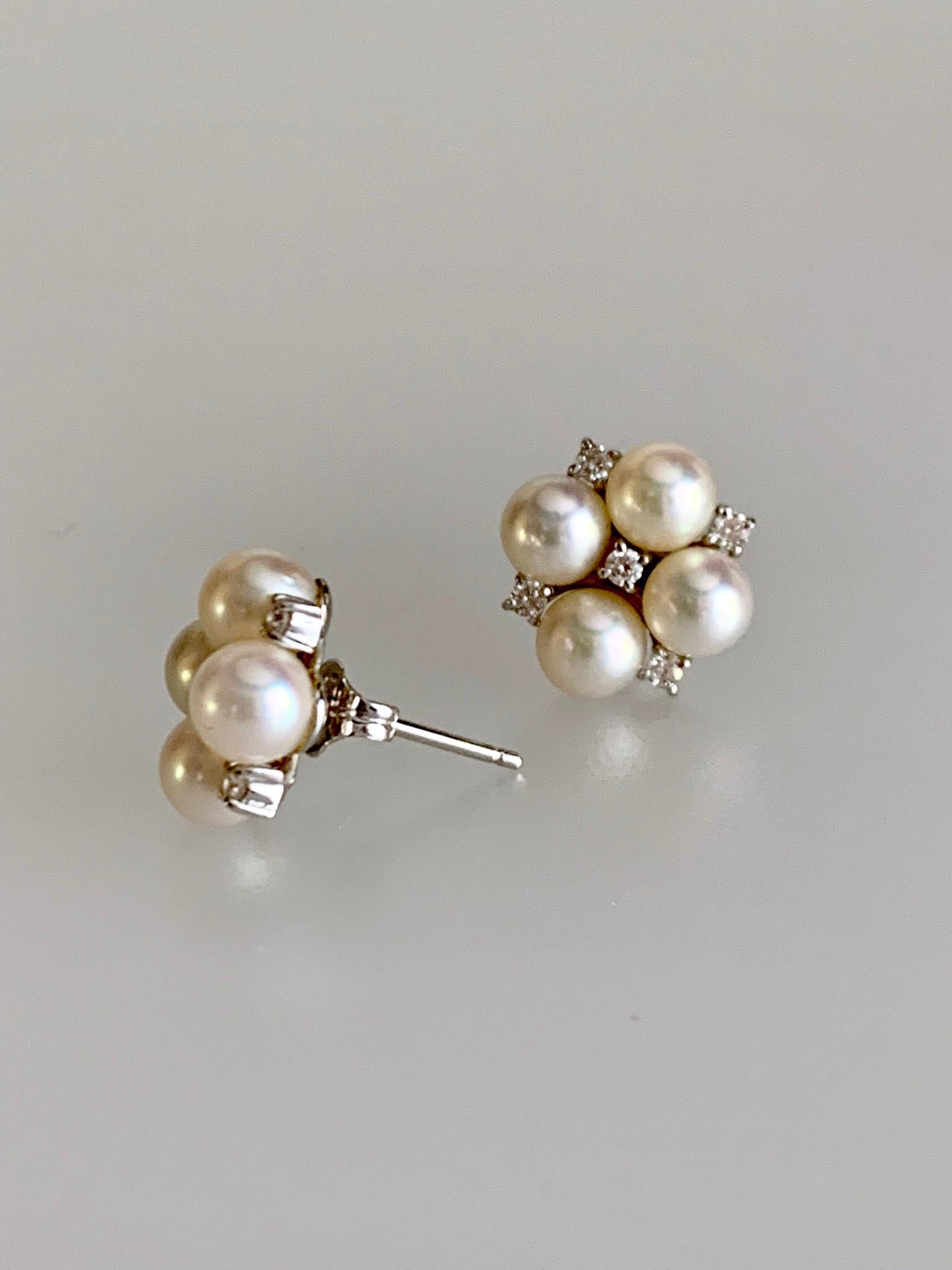 Cultured Pearls & Diamond Earrings 18K White Gold. Diamonds est. 0.15ct I-J/VS-Si.