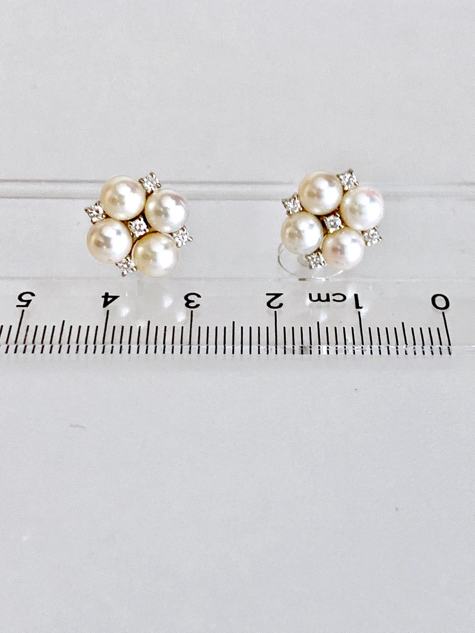 Round Cut Gemolithos Cultured Pearls and Diamond Earrings 18 Karat, for Every Day For Sale