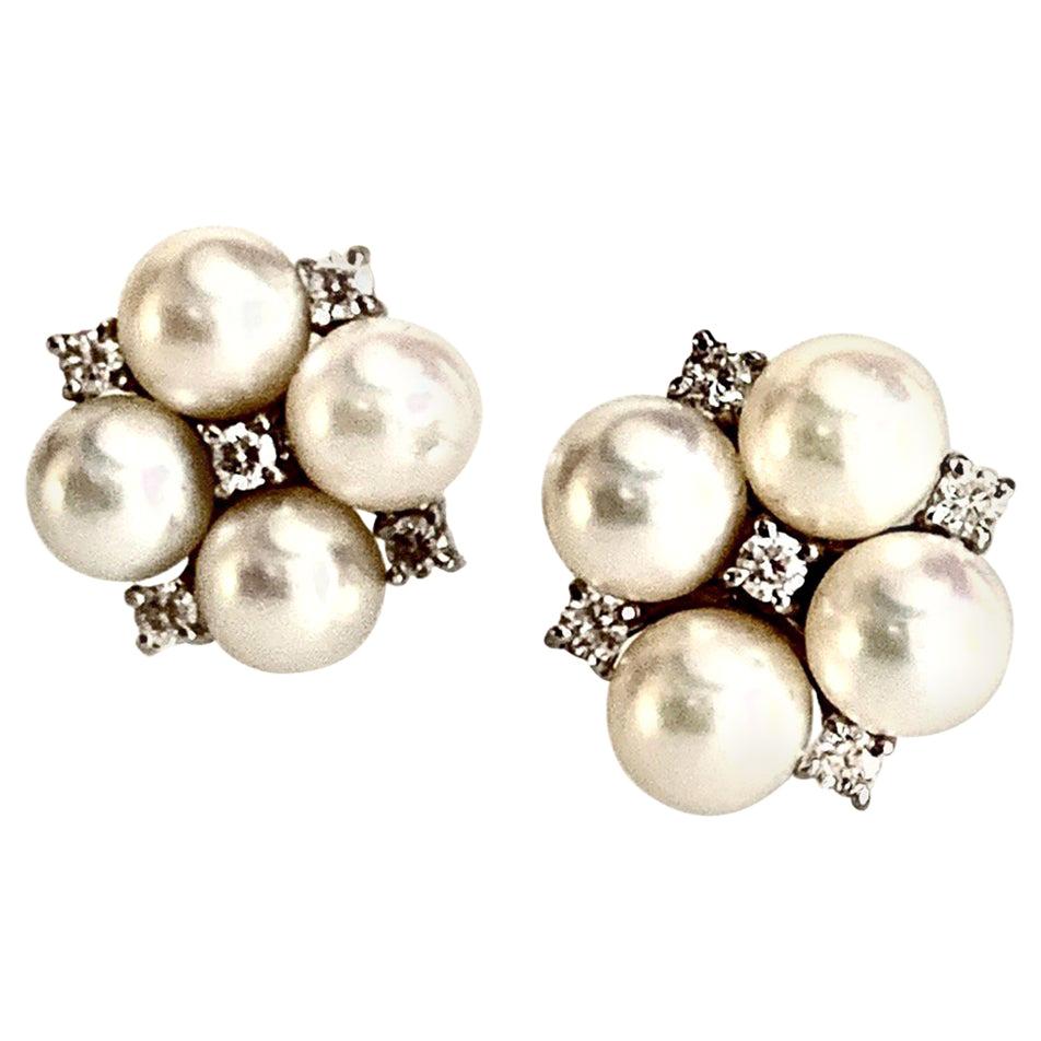 Gemolithos Cultured Pearls and Diamond Earrings 18 Karat, for Every Day For Sale