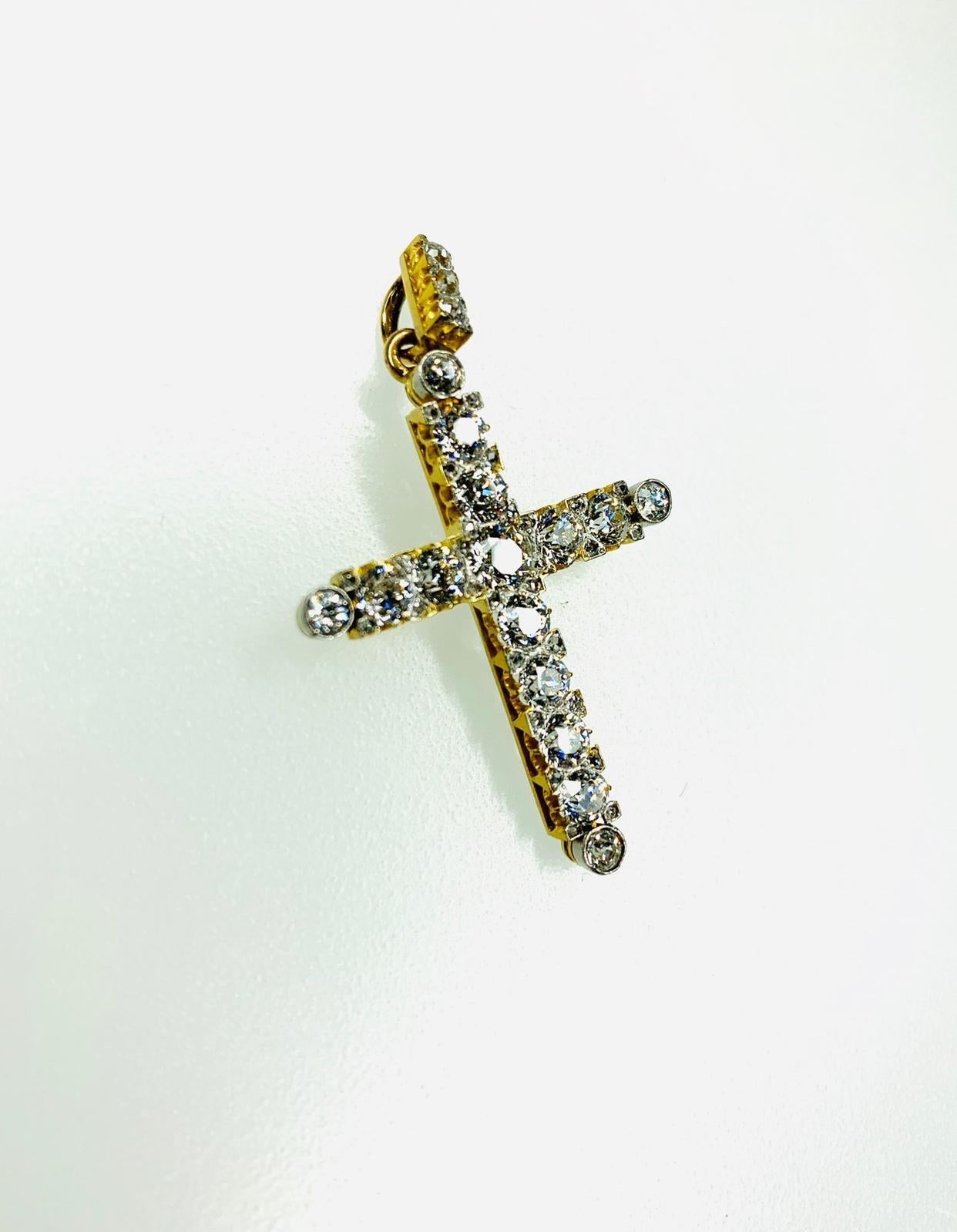 Gemolithos Late Victorian Gold and Platinum Cross Pendant In Excellent Condition For Sale In Munich, DE
