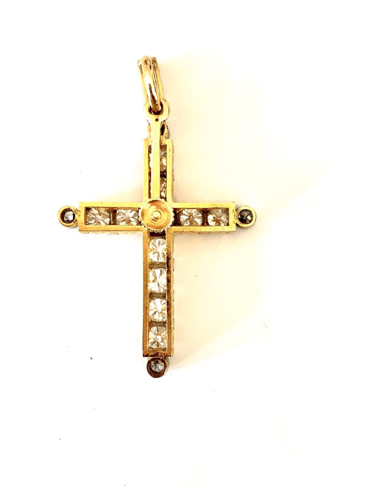 Gemolithos Pendentif croix en or et platine de la fin de l'époque victorienne Excellent état - En vente à Munich, DE