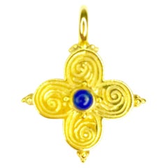 Gemolithos Modern Lapis Lazuli 18 Karat Gold Cross Pendant for Every Day