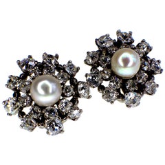 Gemolithos Natural Pearl and Diamond Earrings, 1950s