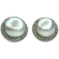 Gemolithos Natural Pearl and Diamond Stud Earrings, 1910