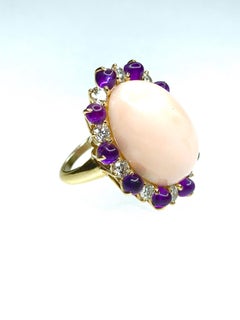 Gemolithos Pink Coral Amethyst and Diamond Ring, 1960s