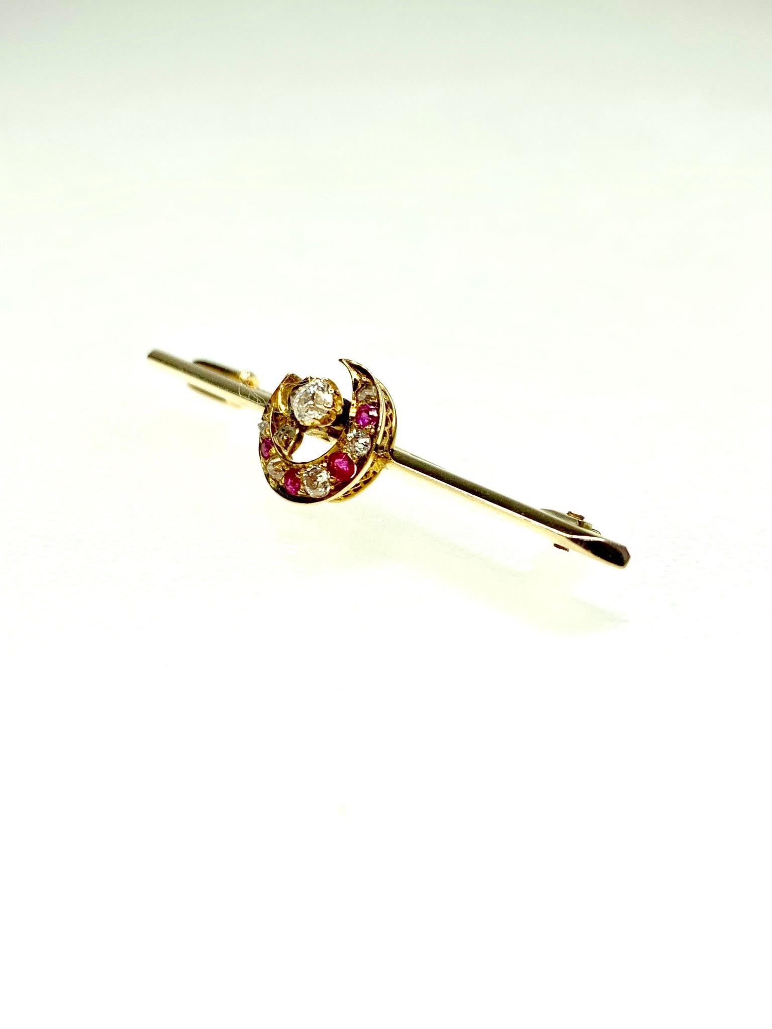 GEMOLITHOS Ruby & Diamond brooch 19th century 18K Gold for every day