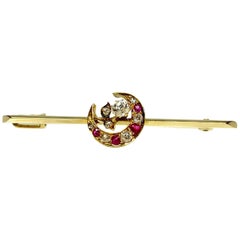 Gemolithos Ruby and Diamond Brooch 19th Century 18 Karat Gold for Every Day