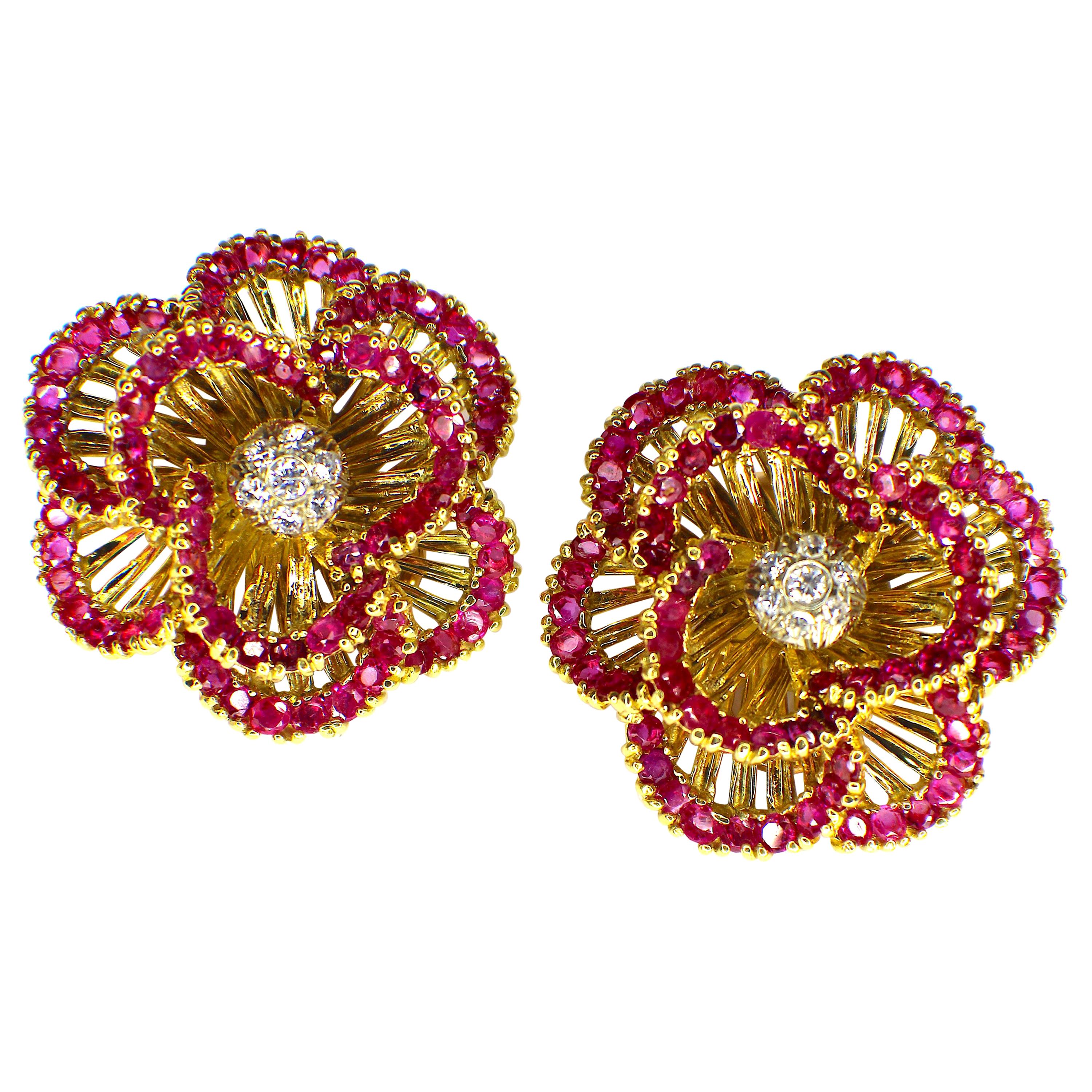 Gemolithos Tiffany & Co. Signed Ruby and Diamond Earclips, 1960s