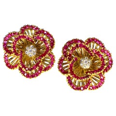 Gemolithos Tiffany & Co. Signed Ruby and Diamond Earclips, 1960s