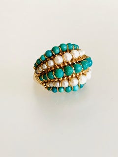 Gemolithos, VC&A Turqoise and Cultured Pearl Ring, 1960s