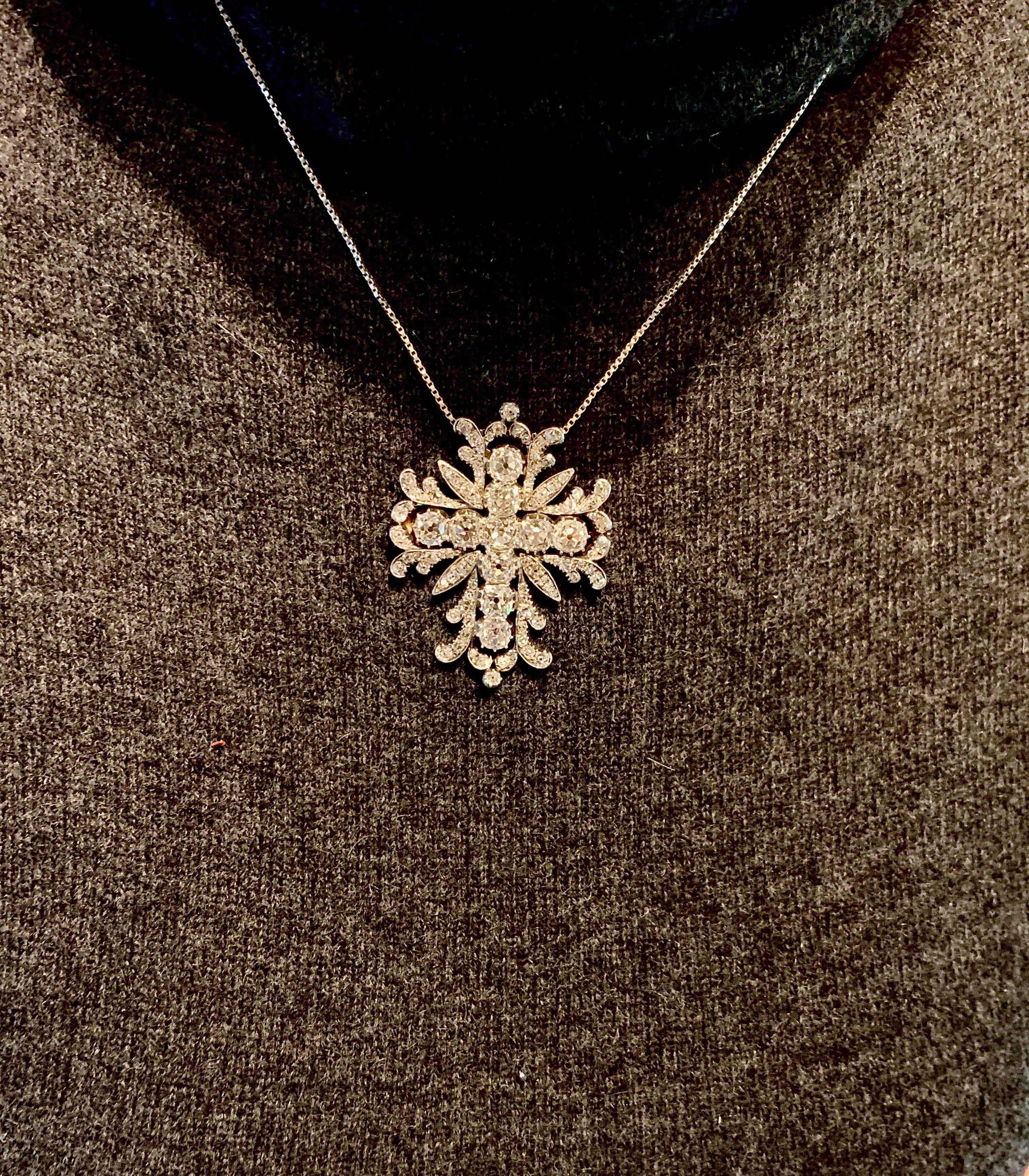 Gemolithos, Victorian, Early 19th Century Diamond Cross Brooch-Pendant In Good Condition For Sale In Munich, DE