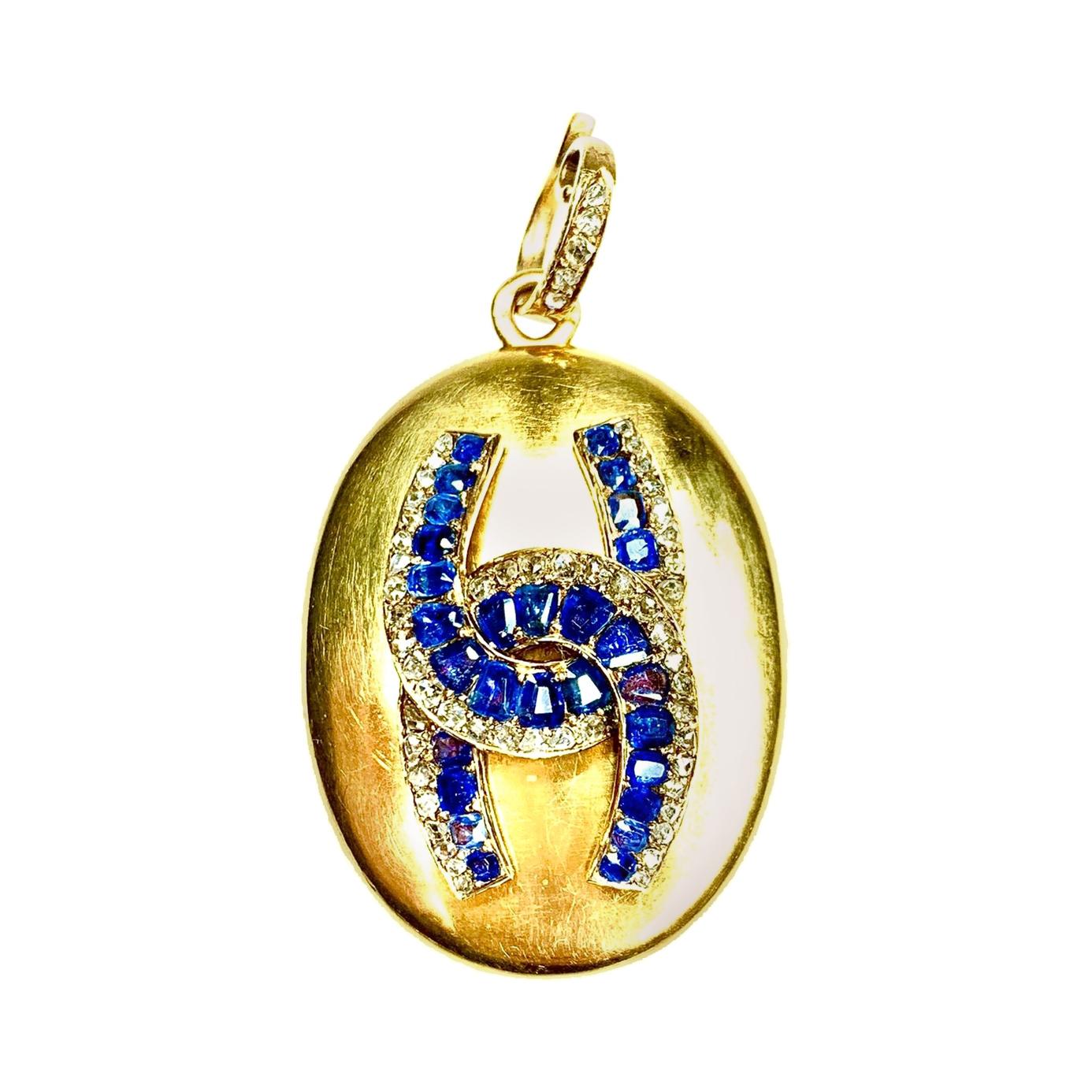 Gemolithos Victorian Gold Sapphire and Diamond Pendant For Sale