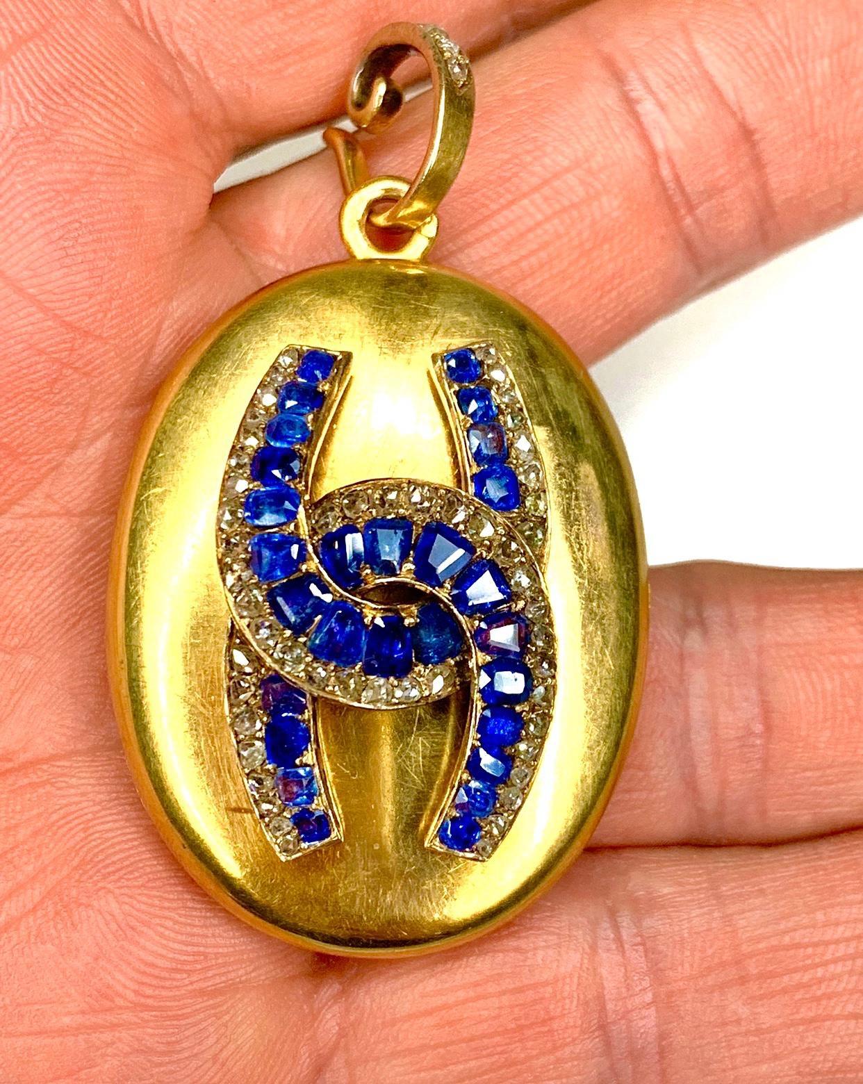 Gemolithos Victorian Gold Sapphire and Diamond Pendant In Good Condition For Sale In Munich, DE