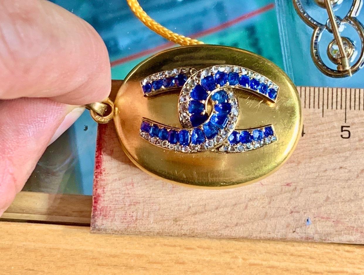 Gemolithos Victorian Gold Sapphire and Diamond Pendant For Sale 1