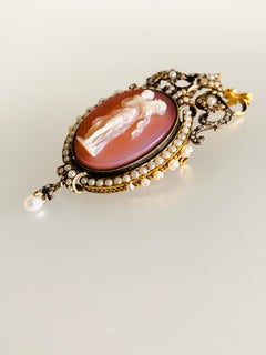 Gemolithos, Victorian, Hardstone Cameo, Pearl and Diamond Pendant-Brooch