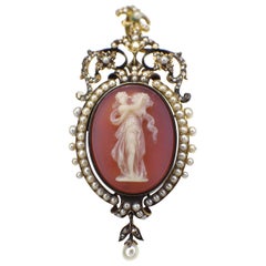 Gemolithos, Victorian, Hardstone Cameo, Pearl and Diamond Pendant-Brooch